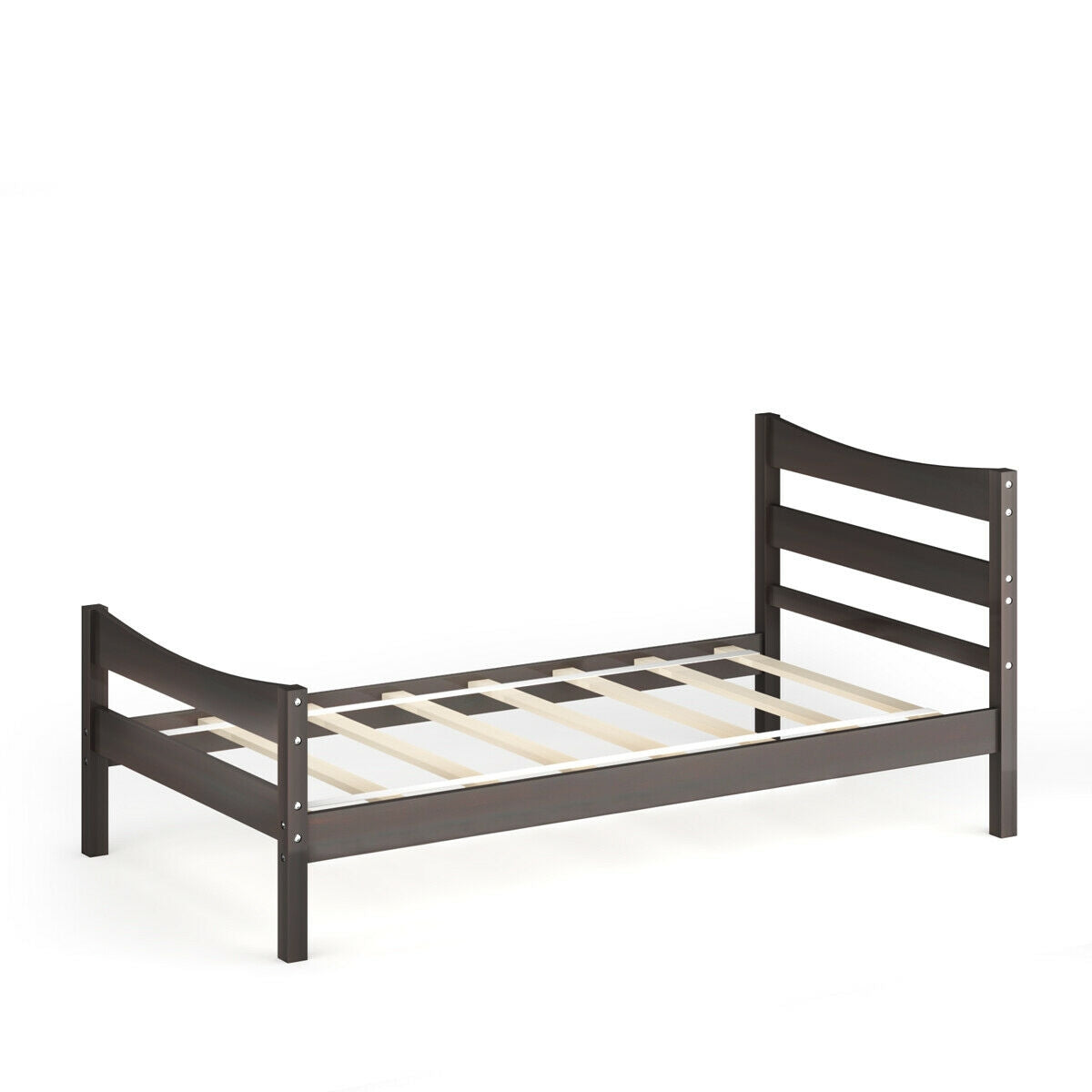 Twin Size Platform Bed Frame Foundation Slat Support -Dark Brown-Simple Bed Frame-DECOROLALA
