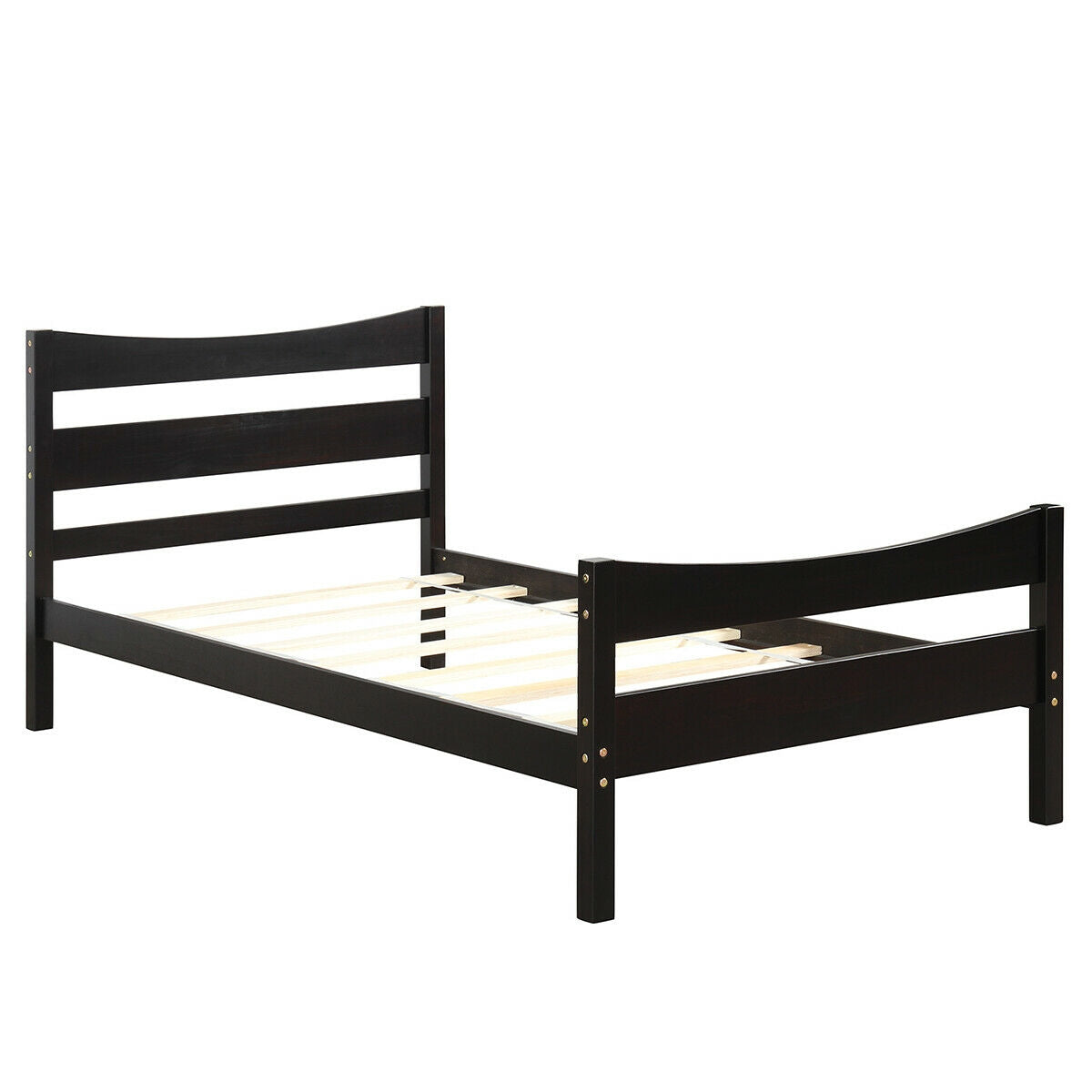 Twin Size Platform Bed Frame Foundation Slat Support -Dark Brown-Simple Bed Frame-DECOROLALA