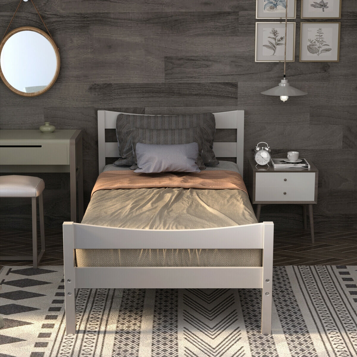 Twin Size Platform Bed Frame Foundation Slat Support-Simple Bed Frame-DECOROLALA