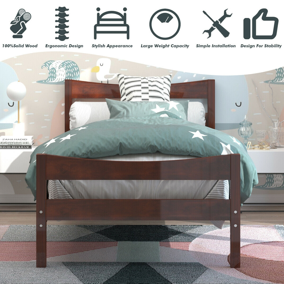 Twin Size Platform Bed Frame Foundation Slat Support-Simple Bed Frame-DECOROLALA