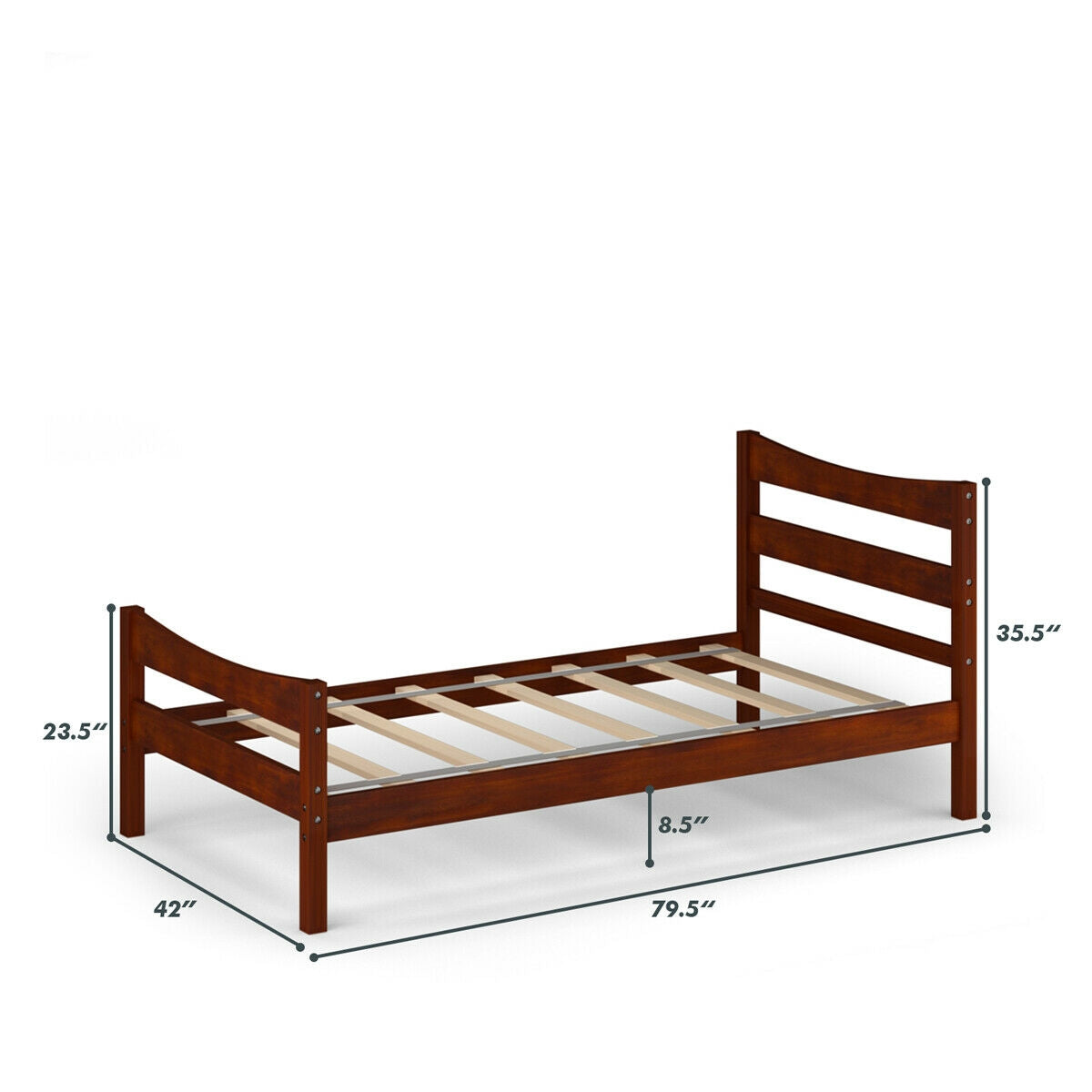 Twin Size Platform Bed Frame Foundation Slat Support -Walnut-Simple Bed Frame-DECOROLALA