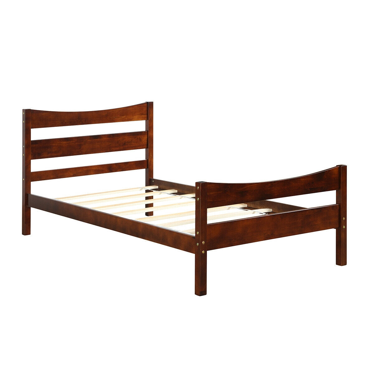 Twin Size Platform Bed Frame Foundation Slat Support -Walnut-Simple Bed Frame-DECOROLALA