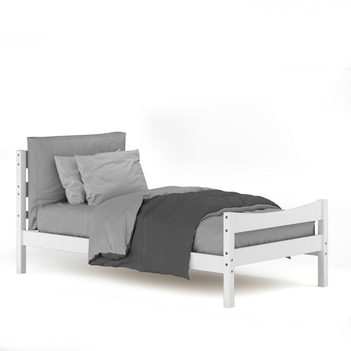 Twin Size Platform Bed Frame Foundation Slat Support -White-Simple Bed Frame-DECOROLALA