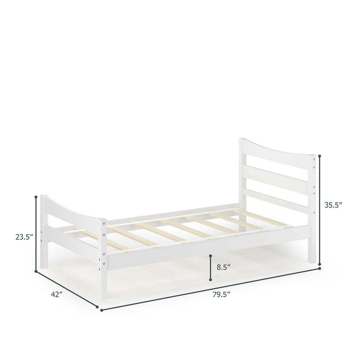 Twin Size Platform Bed Frame Foundation Slat Support -White-Simple Bed Frame-DECOROLALA