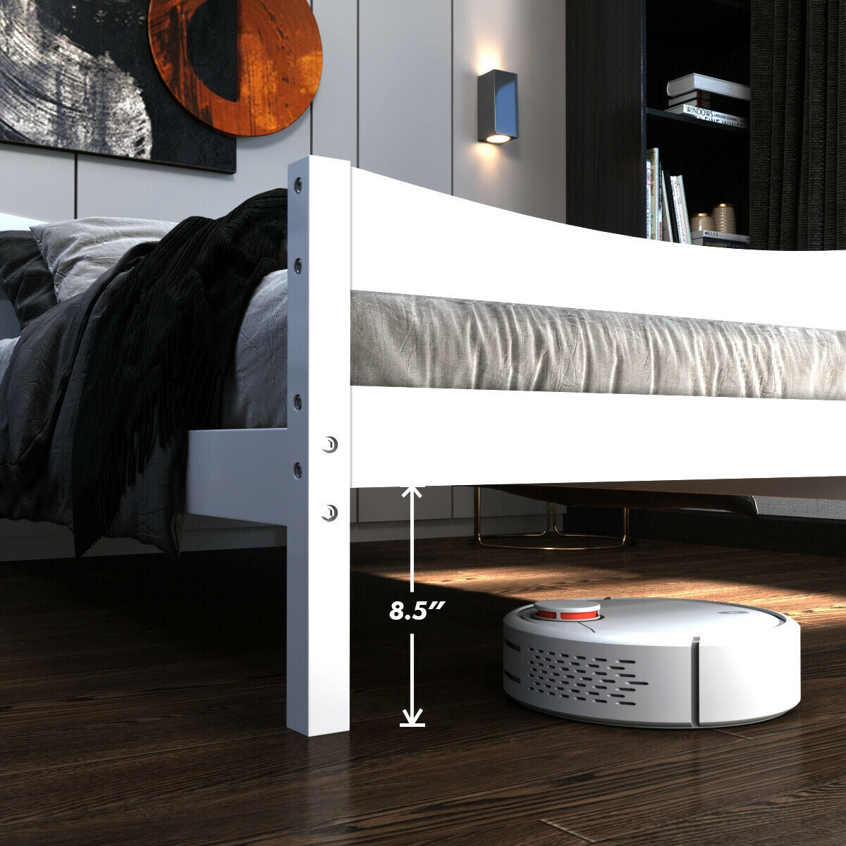Twin Size Platform Bed Frame Foundation Slat Support -White-Simple Bed Frame-DECOROLALA