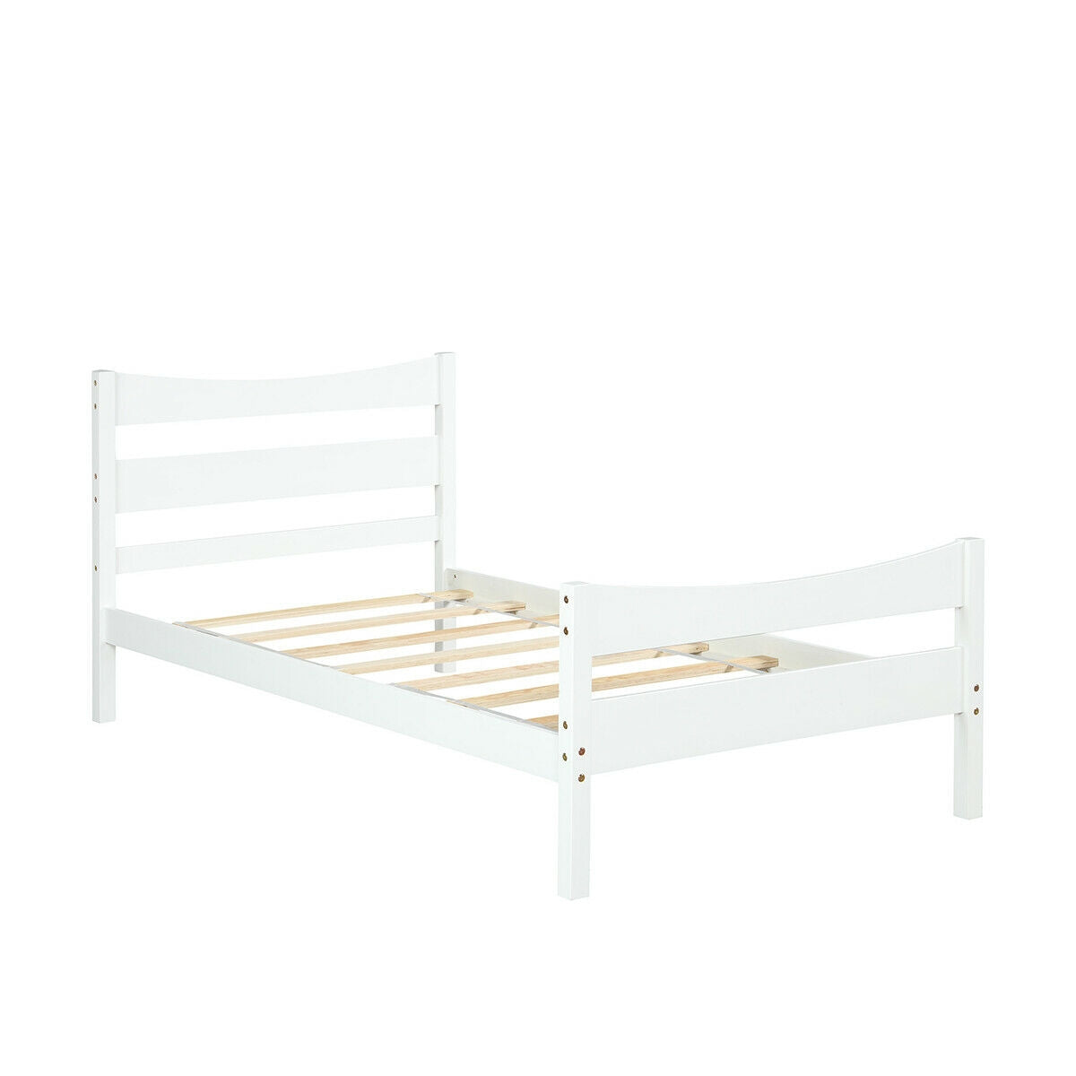 Twin Size Platform Bed Frame Foundation Slat Support -White-Simple Bed Frame-DECOROLALA