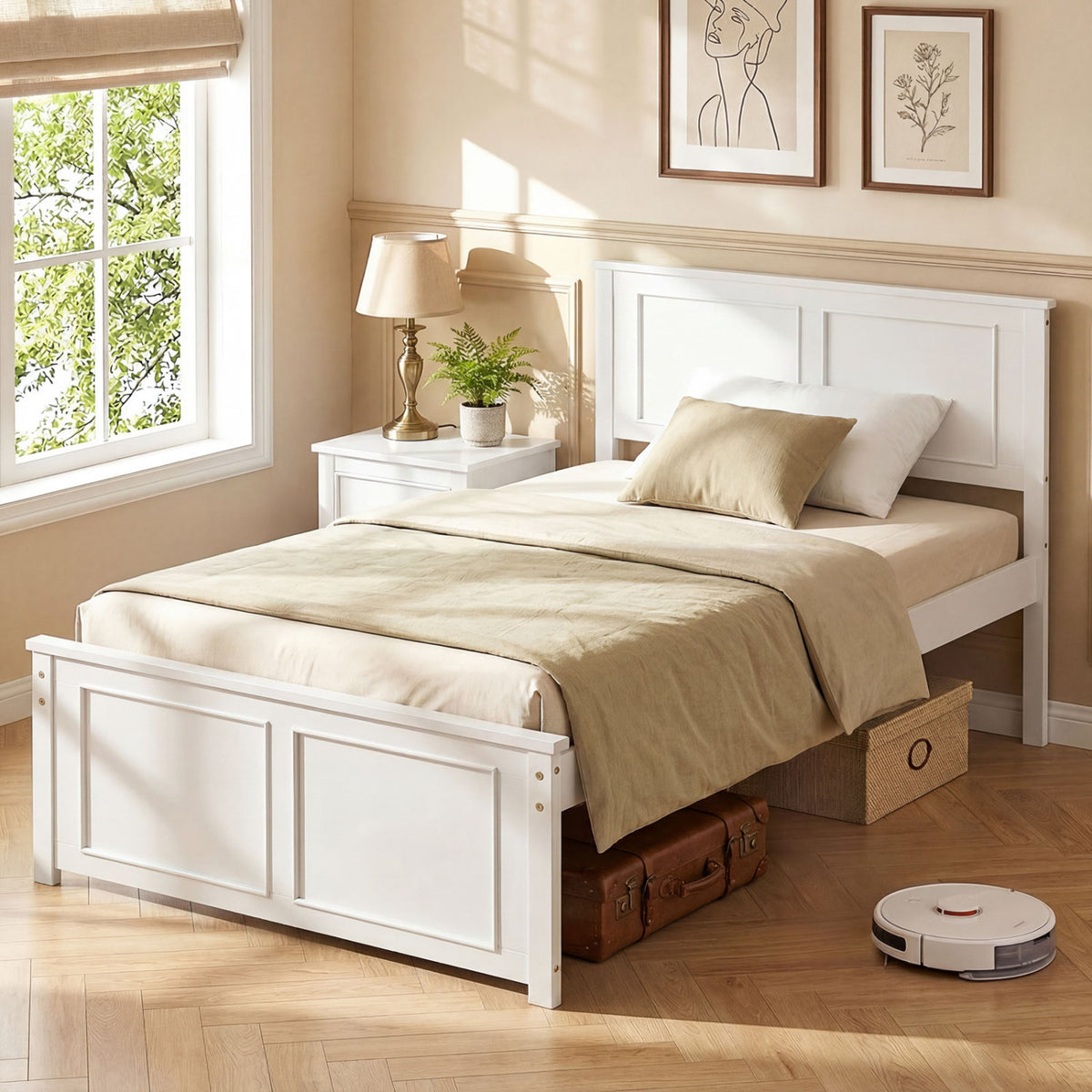 Twin Size Platform Bed Frame with Headboard-Simple Bed Frame-DECOROLALA