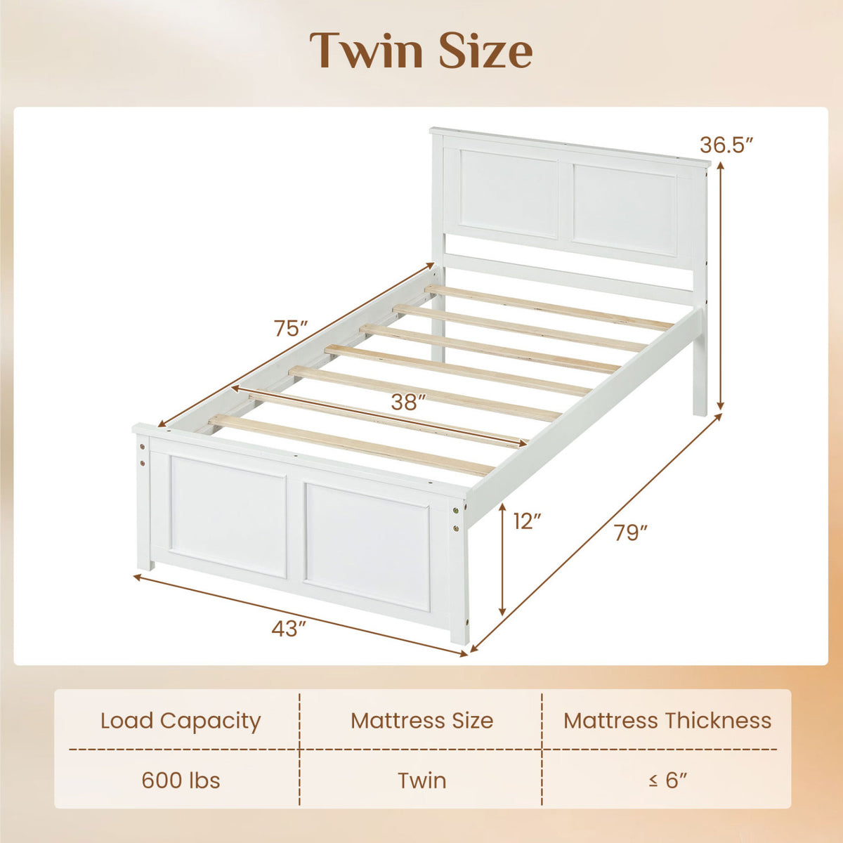 Twin Size Platform Bed Frame with Headboard-Simple Bed Frame-DECOROLALA