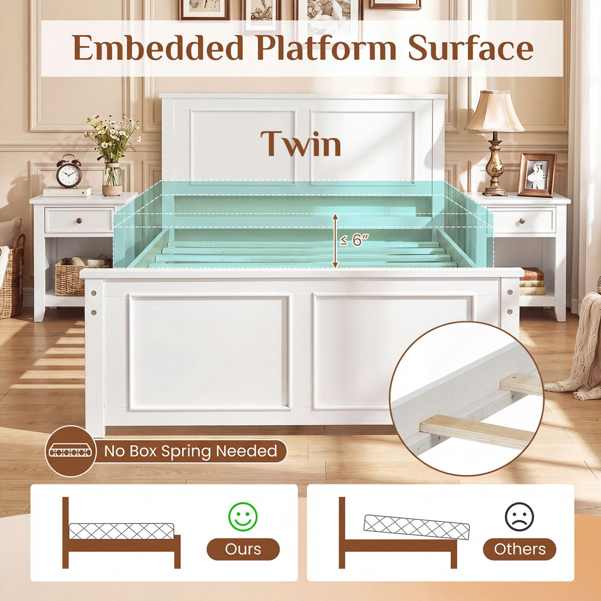 Twin Size Platform Bed Frame with Headboard-Simple Bed Frame-DECOROLALA