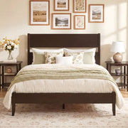 Twin Size Platform Bed Frame with Headboard - Solid Wood, Brown-Beds & Bed Frames-DECOROLALA
