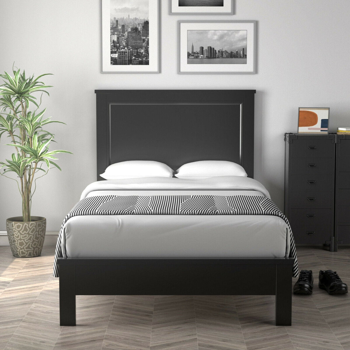 Twin Size Platform Bed Frame with Rubber Wood Leg-Simple Bed Frame-DECOROLALA