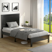 Twin Size Platform Bed Frame with Rubber Wood Leg-Simple Bed Frame-DECOROLALA