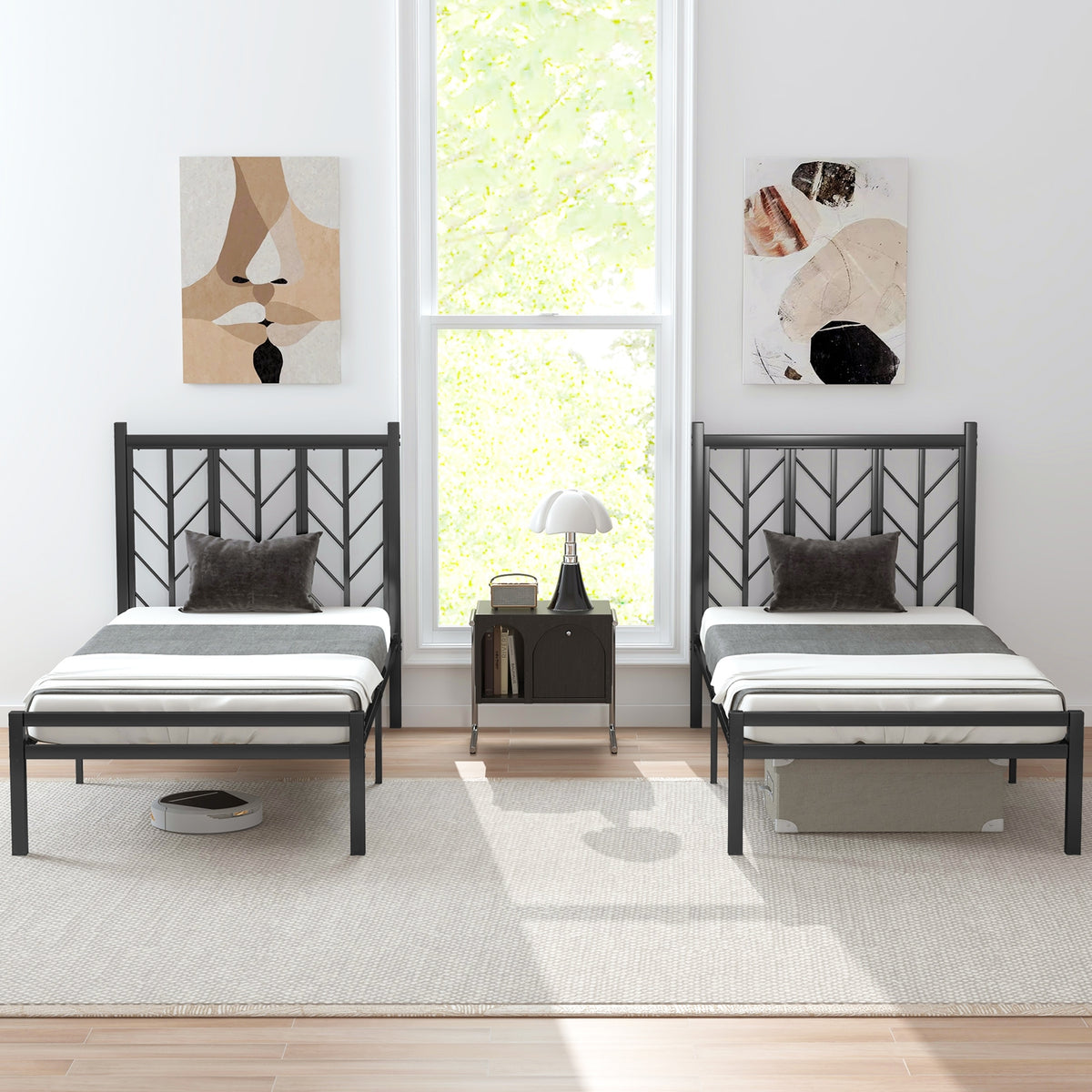 Twin Size Platform Bed with Headboard and Metal Frame-Twin Size-Simple Bed Frame-DECOROLALA