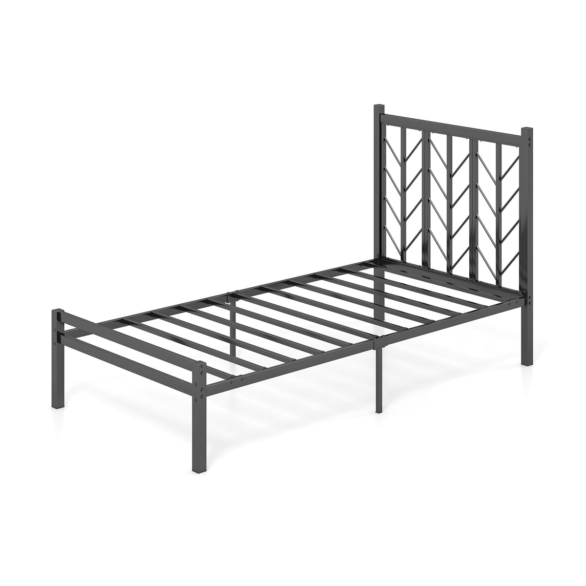 Twin Size Platform Bed with Headboard and Metal Frame-Twin Size-Simple Bed Frame-DECOROLALA