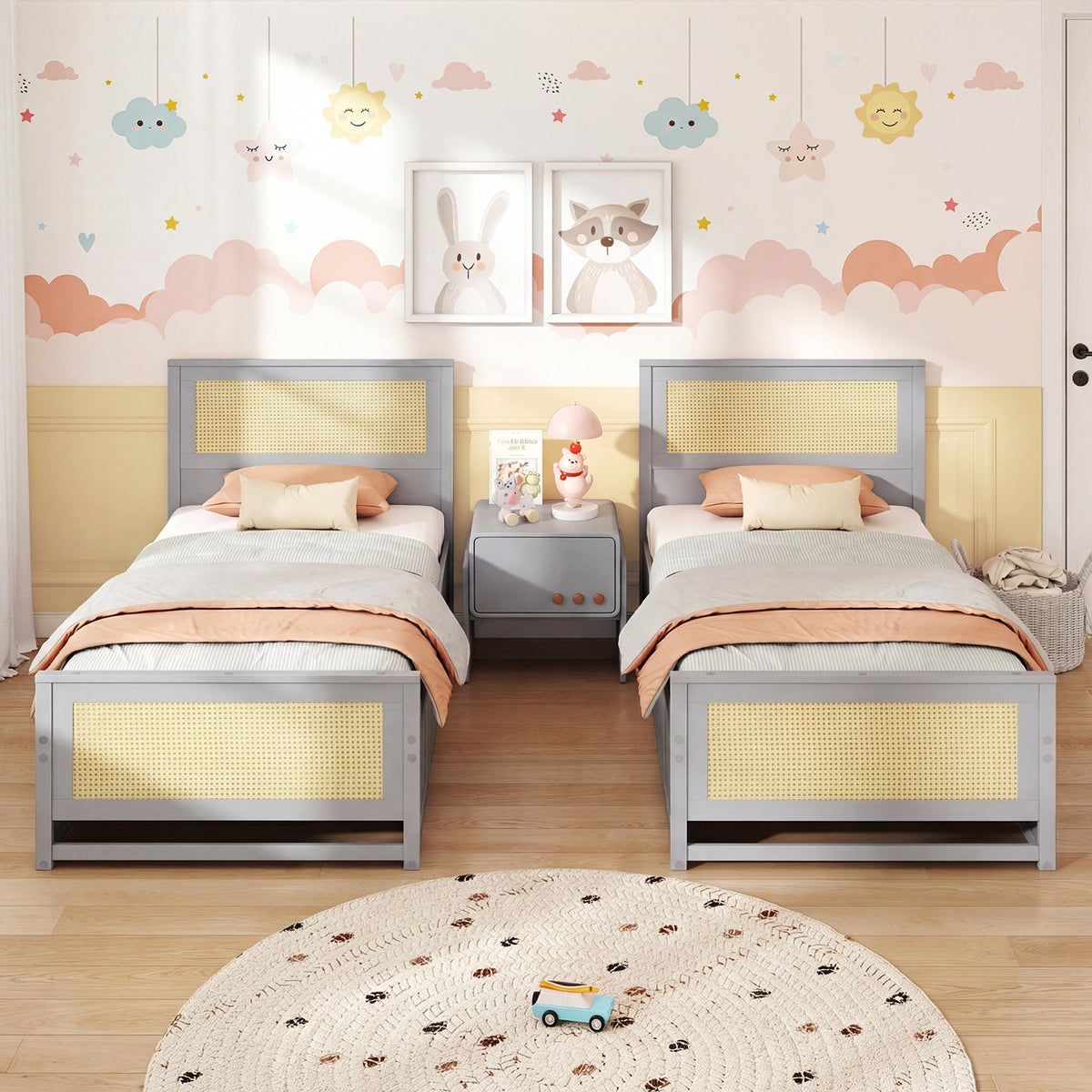 Twin Size Rattan Bed Frame with Storage Drawers-Trundle Bed Frame-DECOROLALA