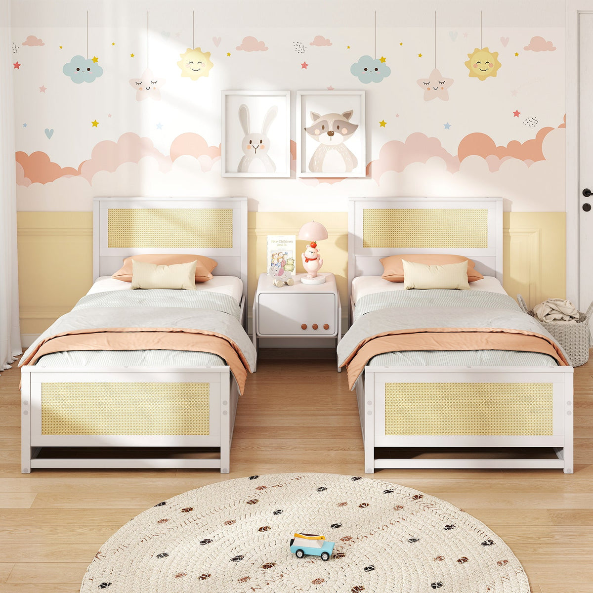 Twin Size Rattan Bed Frame with Storage Drawers-Trundle Bed Frame-DECOROLALA