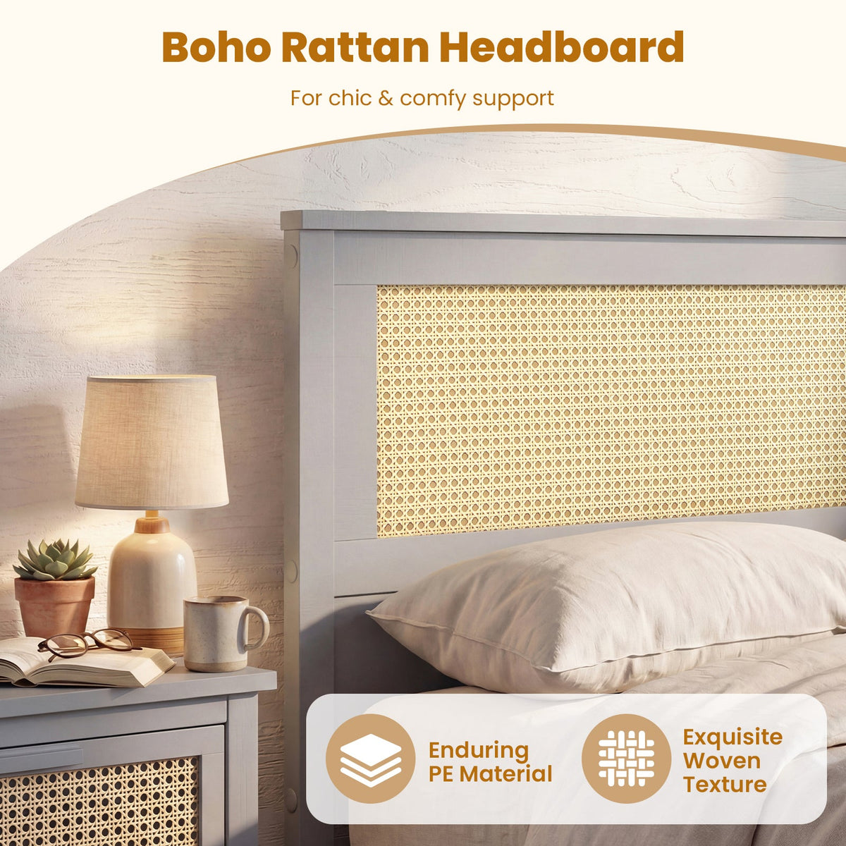 Twin Size Rattan Bed Frame with Storage Drawers-Trundle Bed Frame-DECOROLALA