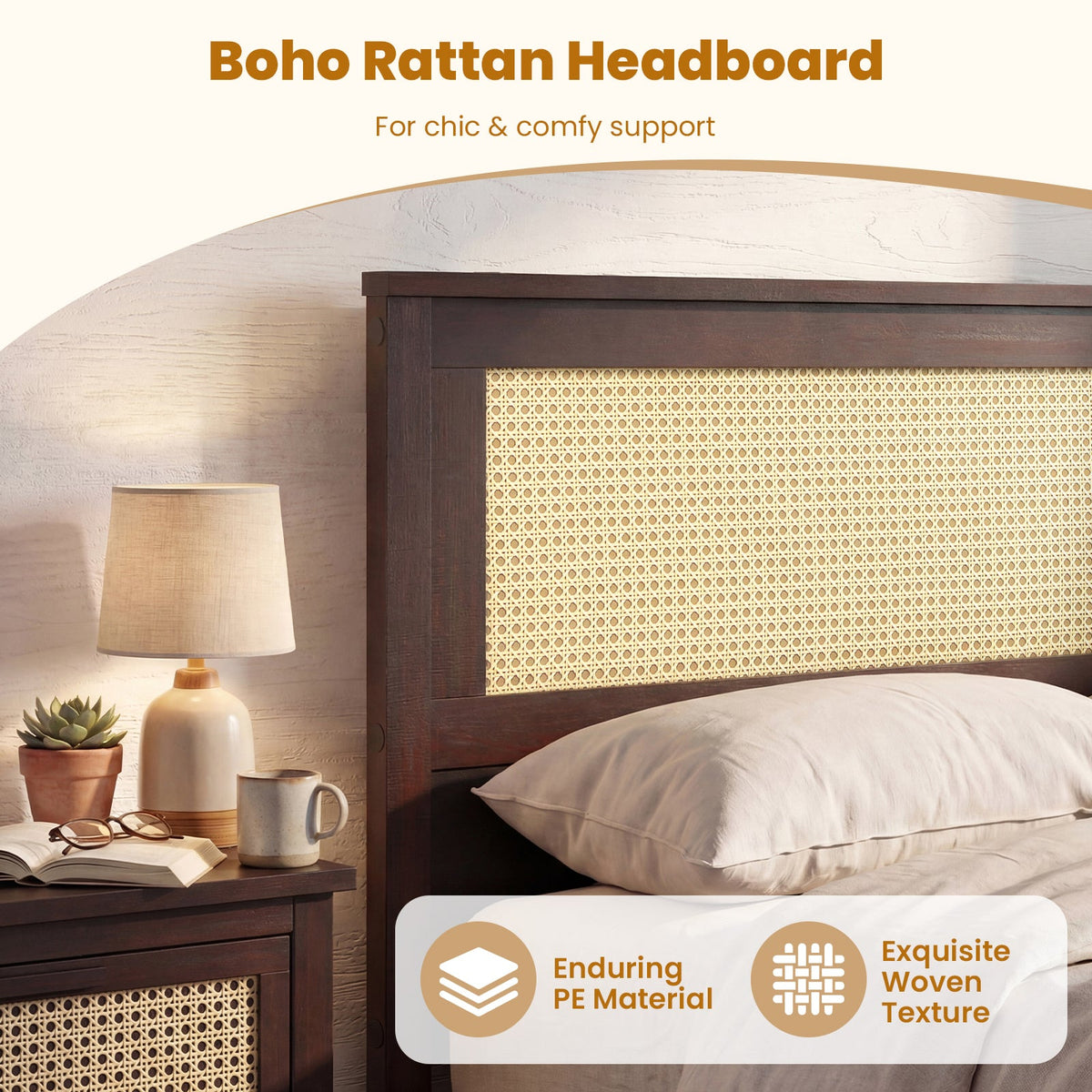 Twin Size Rattan Bed Frame with Storage Drawers-Trundle Bed Frame-DECOROLALA