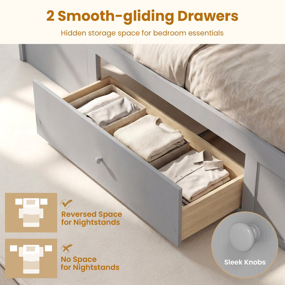 Twin Size Rattan Bed Frame with Storage Drawers-Trundle Bed Frame-DECOROLALA