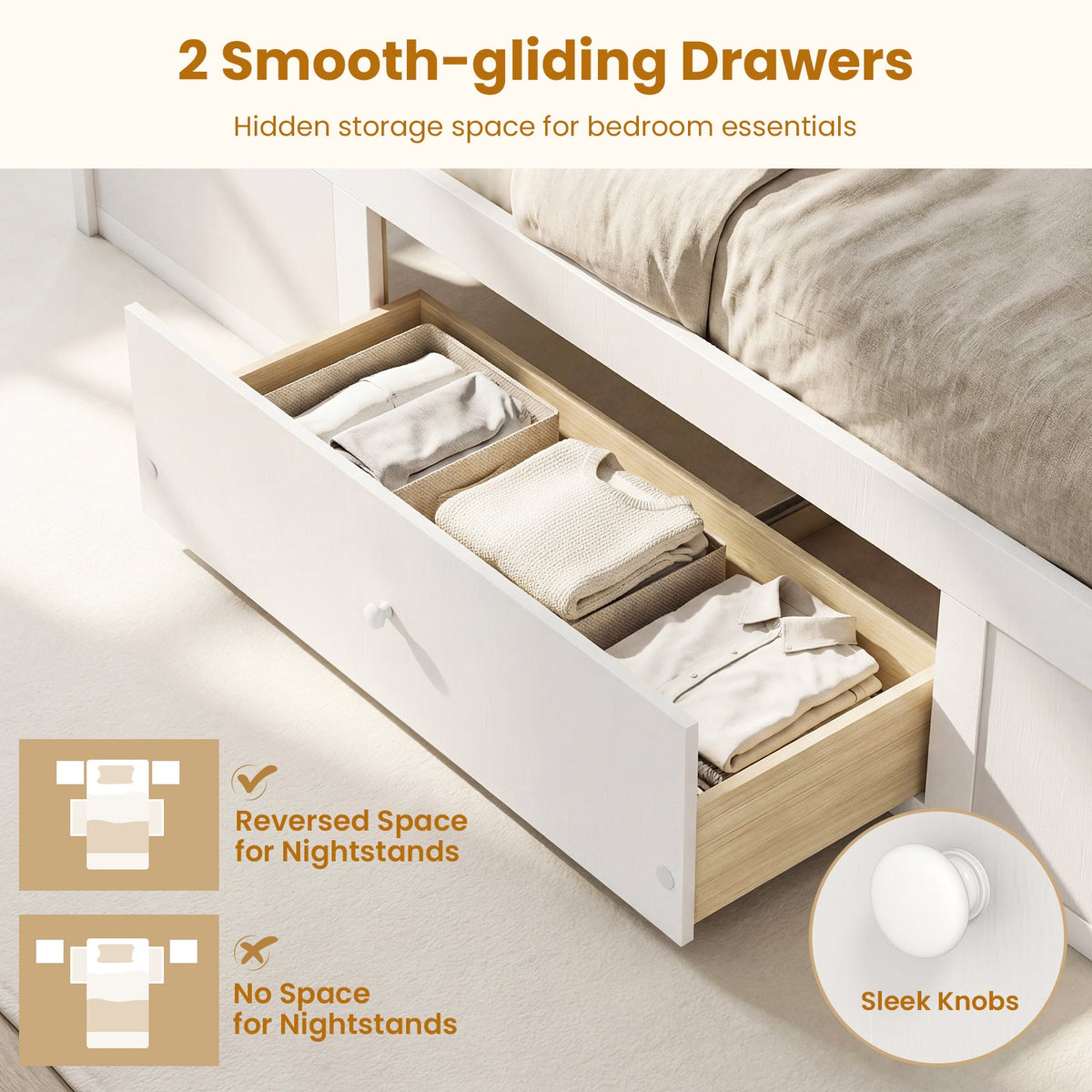 Twin Size Rattan Bed Frame with Storage Drawers-Trundle Bed Frame-DECOROLALA
