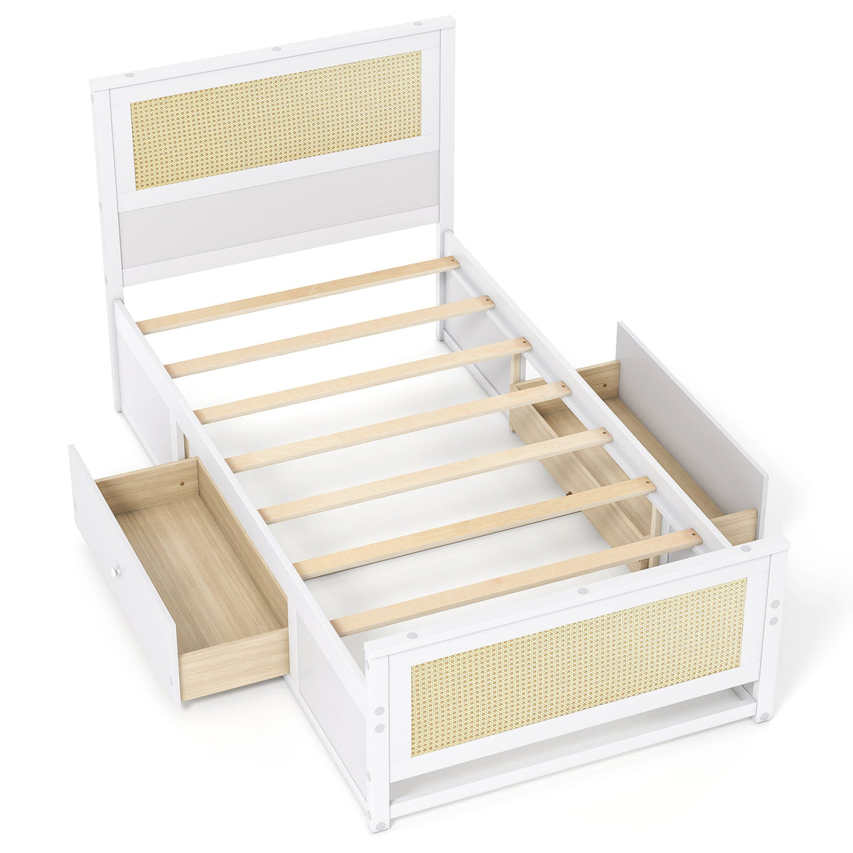 Twin Size Rattan Bed Frame with Storage Drawers-Trundle Bed Frame-DECOROLALA