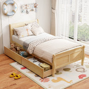 Twin Size Sleigh Bed with 2 Storage Drawers Wood Platform Bed Frame-Simple Bed Frame-DECOROLALA
