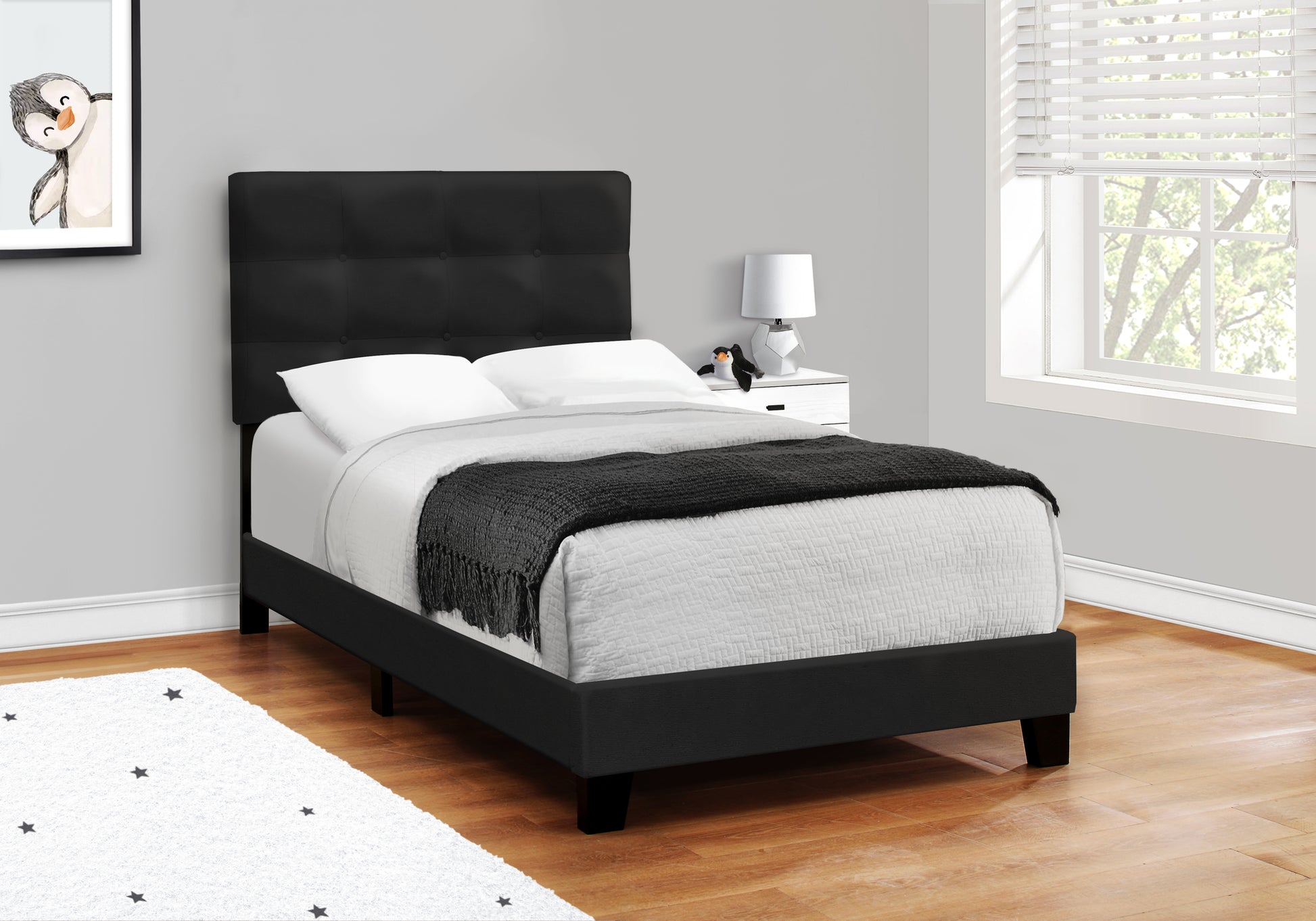 Twin Size Upholstered Bed, Dark Grey Boucle-Bed-DECOROLALA