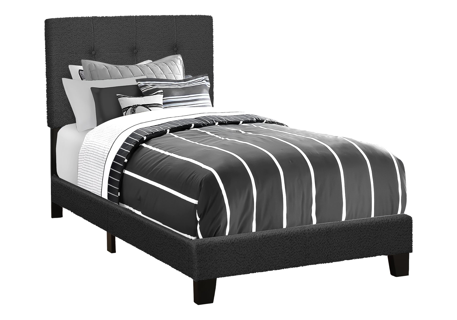 Twin Size Upholstered Bed, Dark Grey Boucle-Bed-DECOROLALA