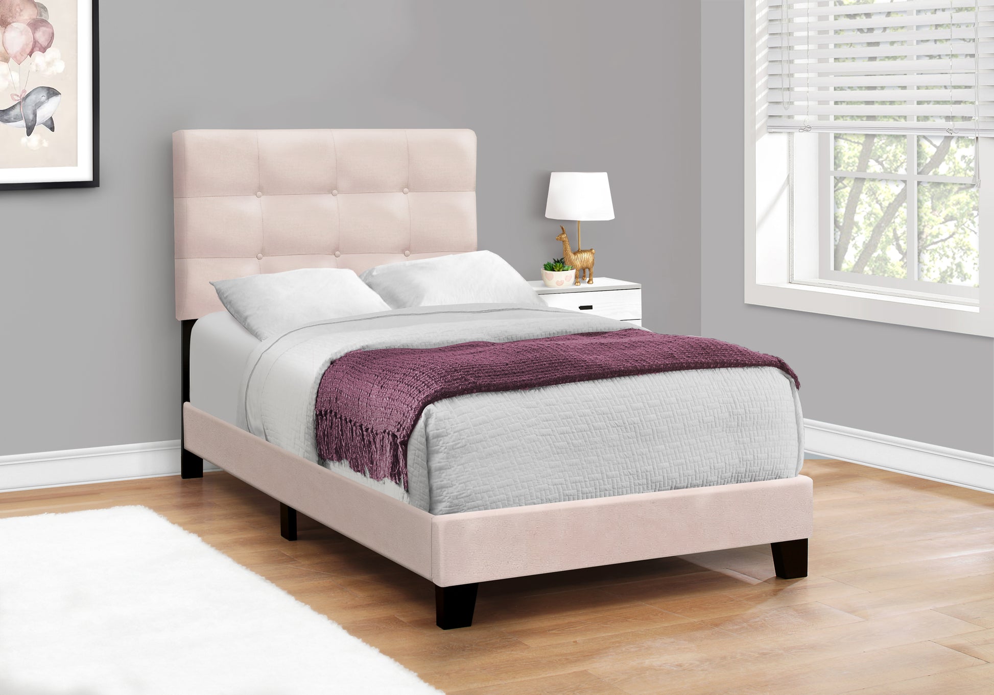 Twin Size Upholstered Bed, Dark Grey Boucle-Bed-DECOROLALA