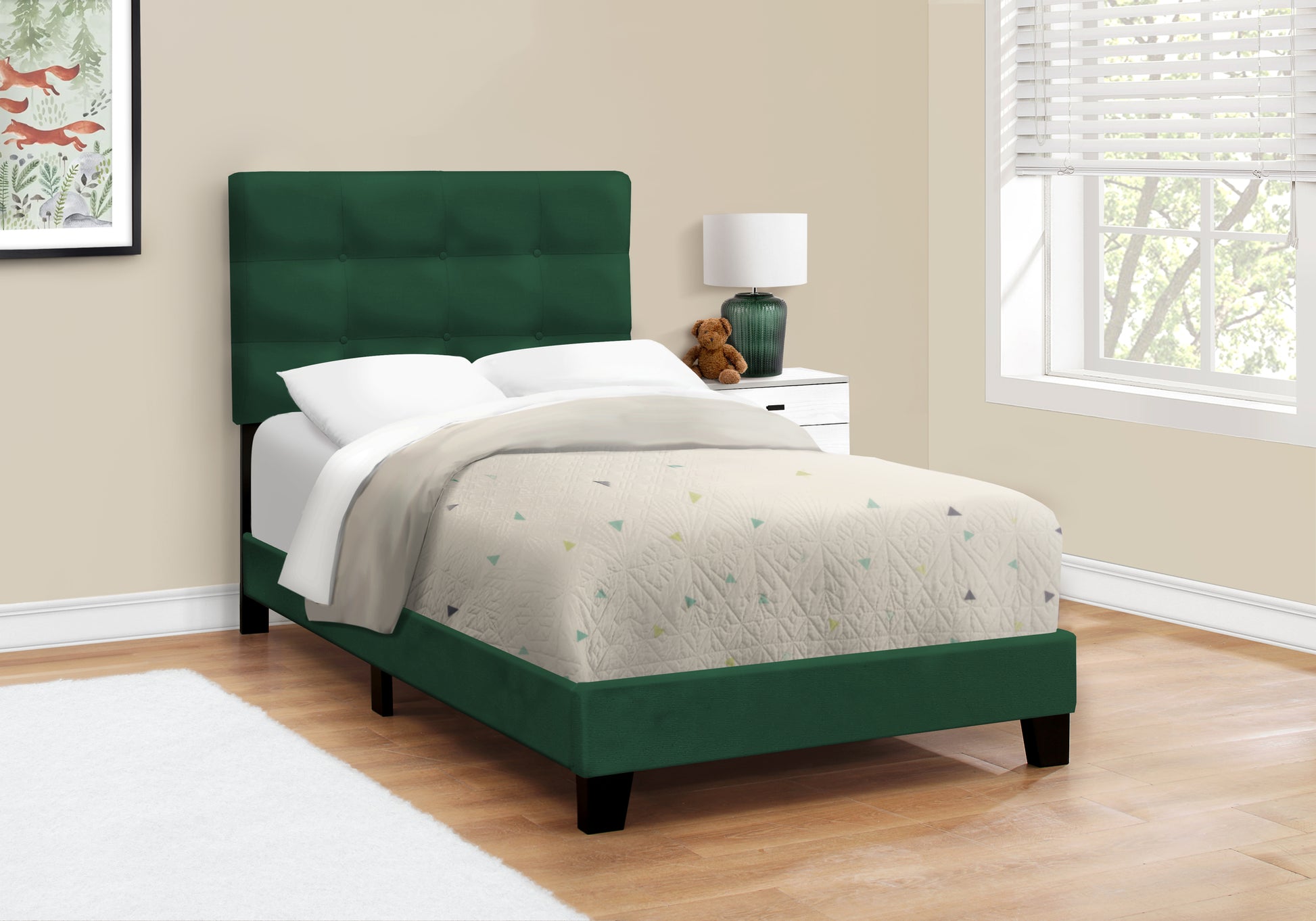 Twin Size Upholstered Bed, Dark Grey Boucle-Bed-DECOROLALA
