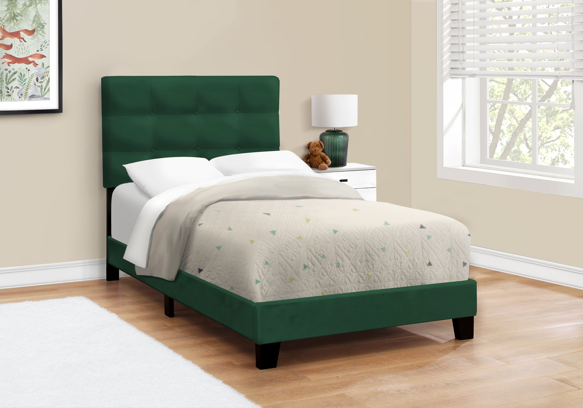Twin Size Upholstered Bed, Dark Grey Boucle-Bed-DECOROLALA