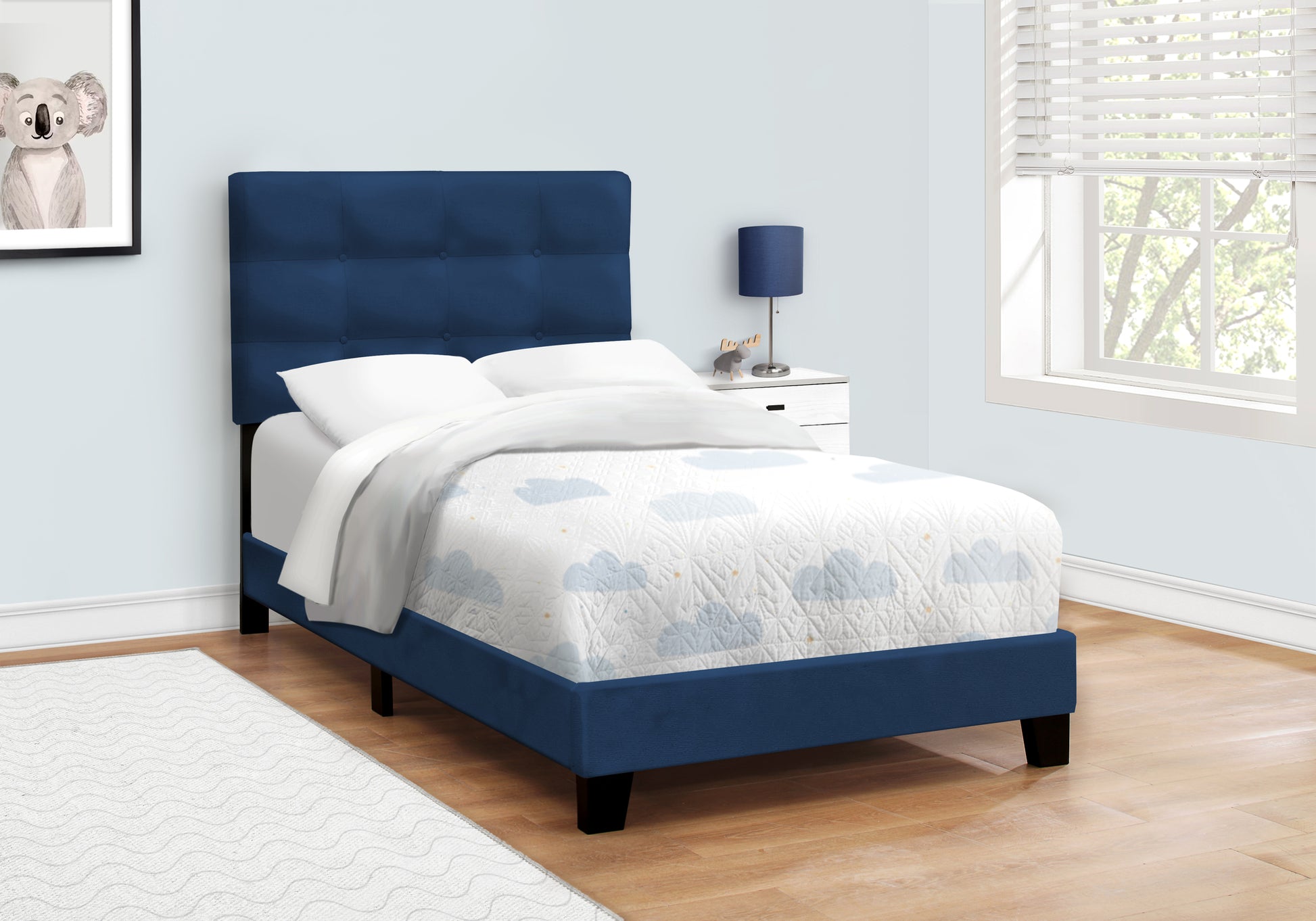 Twin Size Upholstered Bed, Dark Grey Boucle-Bed-DECOROLALA