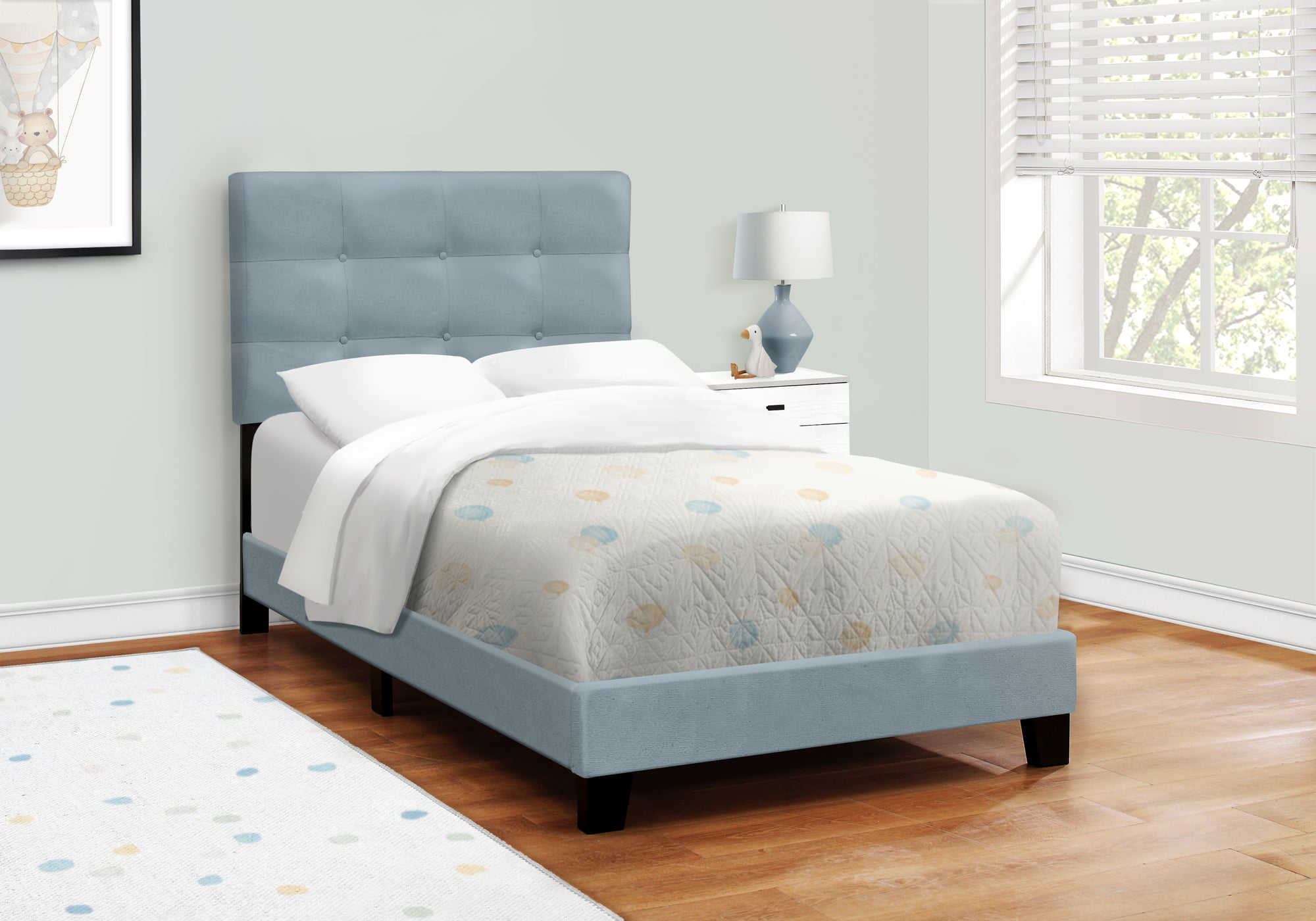 Twin Size Upholstered Bed, Dark Grey Boucle-Bed-DECOROLALA