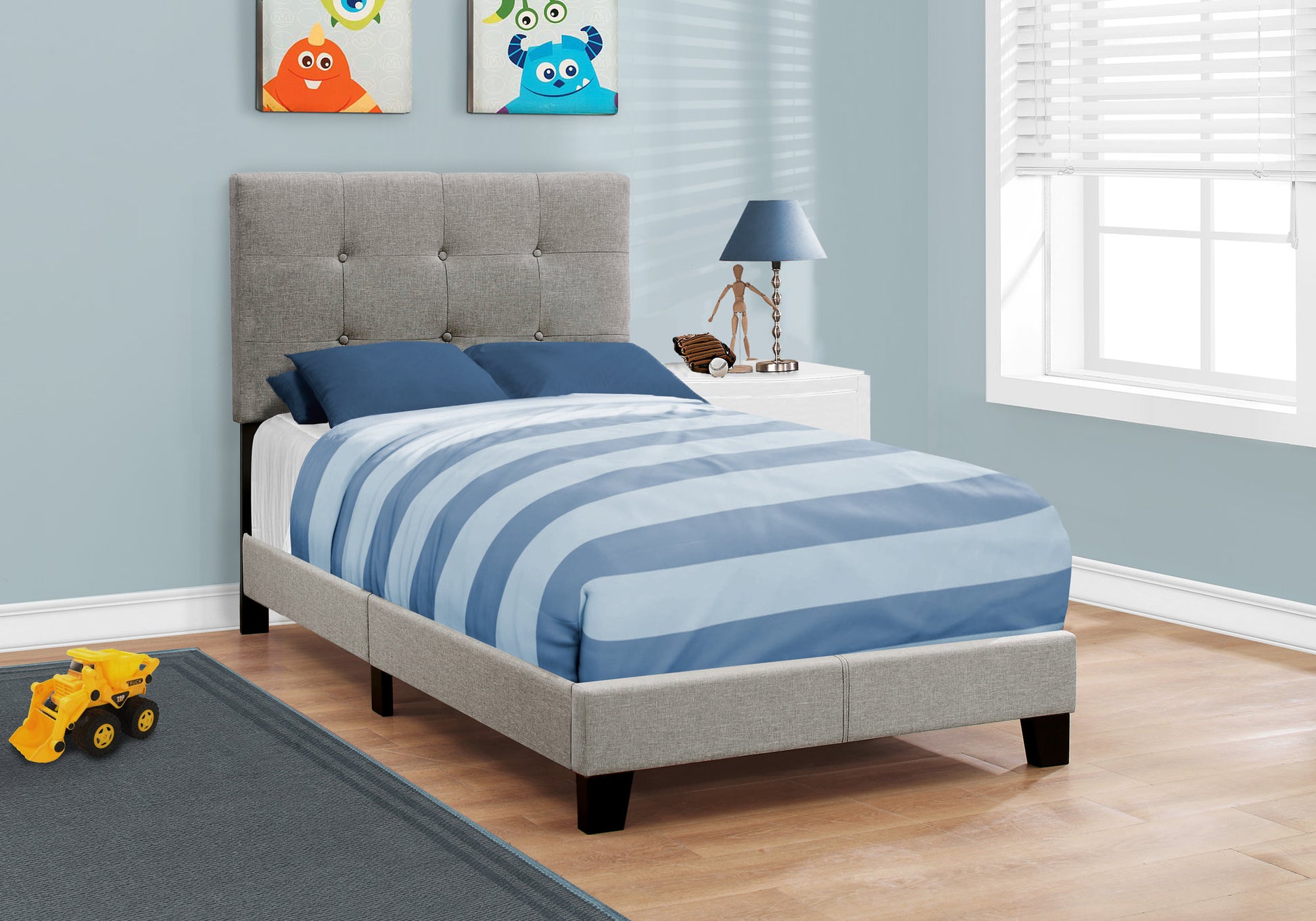 Twin Size Upholstered Bed, Dark Grey Boucle-Bed-DECOROLALA