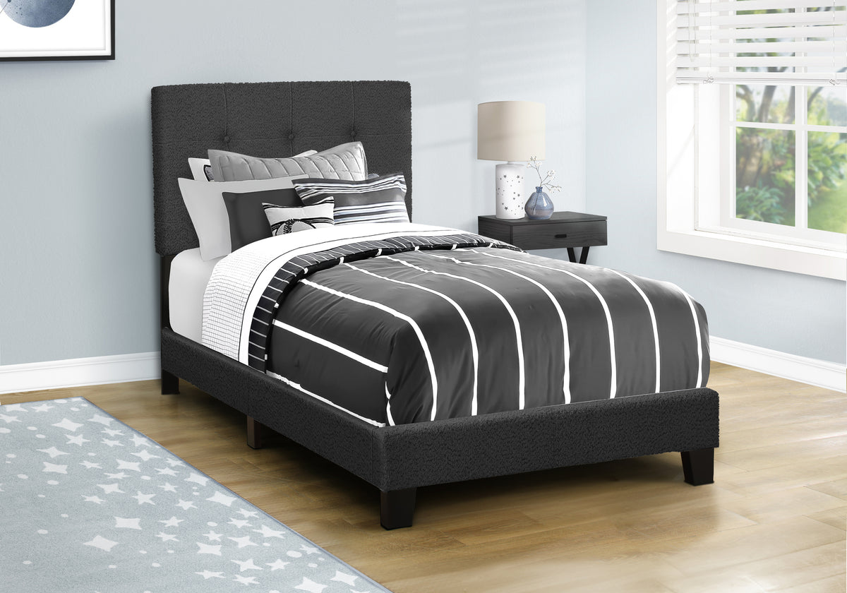 Twin Size Upholstered Bed, Dark Grey Boucle-Beds & Bed Frames-DECOROLALA
