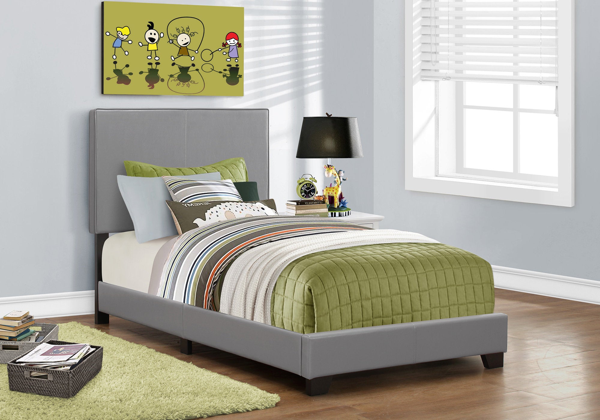 Twin Size Upholstered Bed Frame Dark Brown Leather-Look-Bed-DECOROLALA