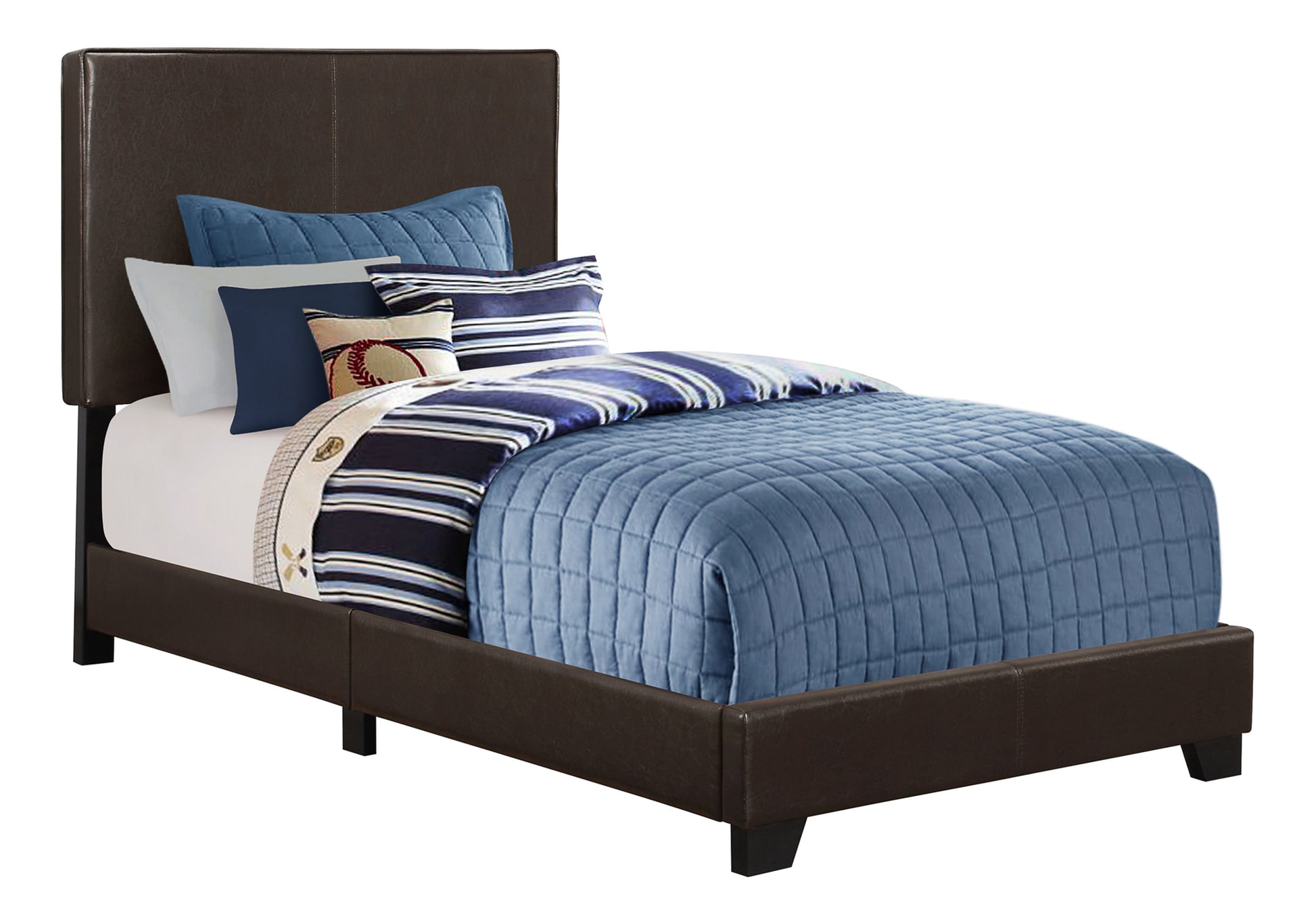 Twin Size Upholstered Bed Frame Dark Brown Leather-Look-Bed-DECOROLALA