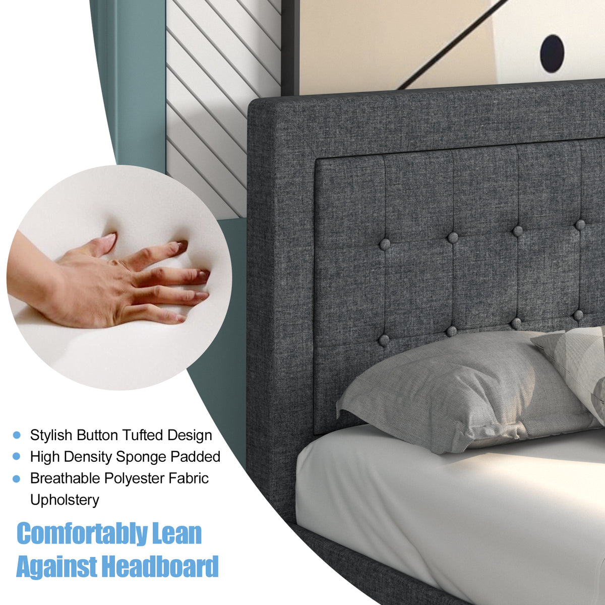 Twin Size Upholstered Bed Frame with Button Tufted Headboard-Simple Bed Frame-DECOROLALA