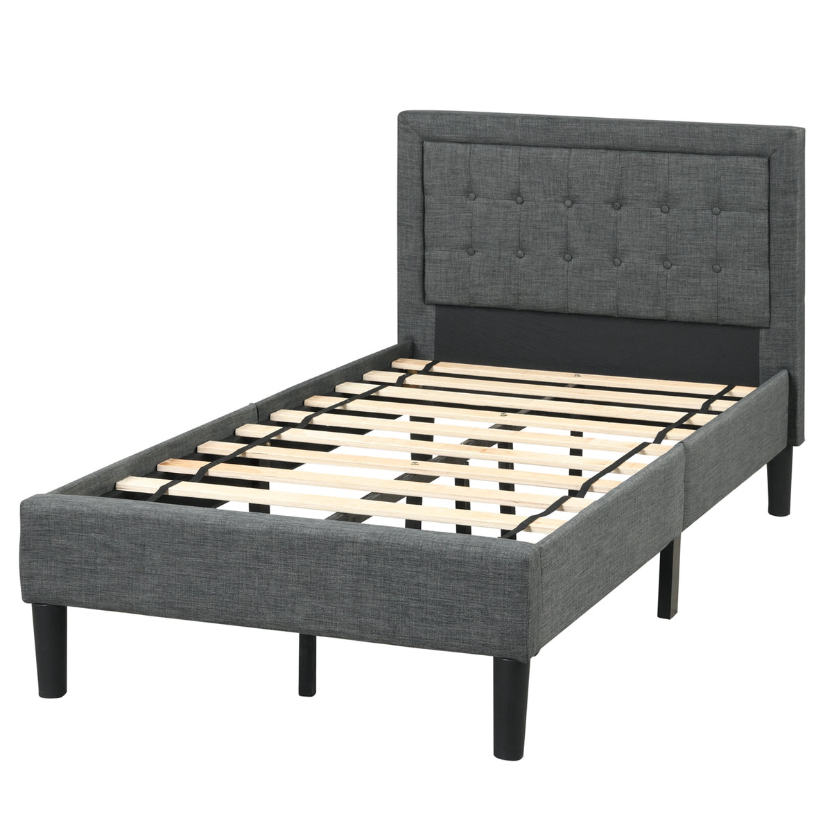 Twin Size Upholstered Bed Frame with Button Tufted Headboard-Simple Bed Frame-DECOROLALA