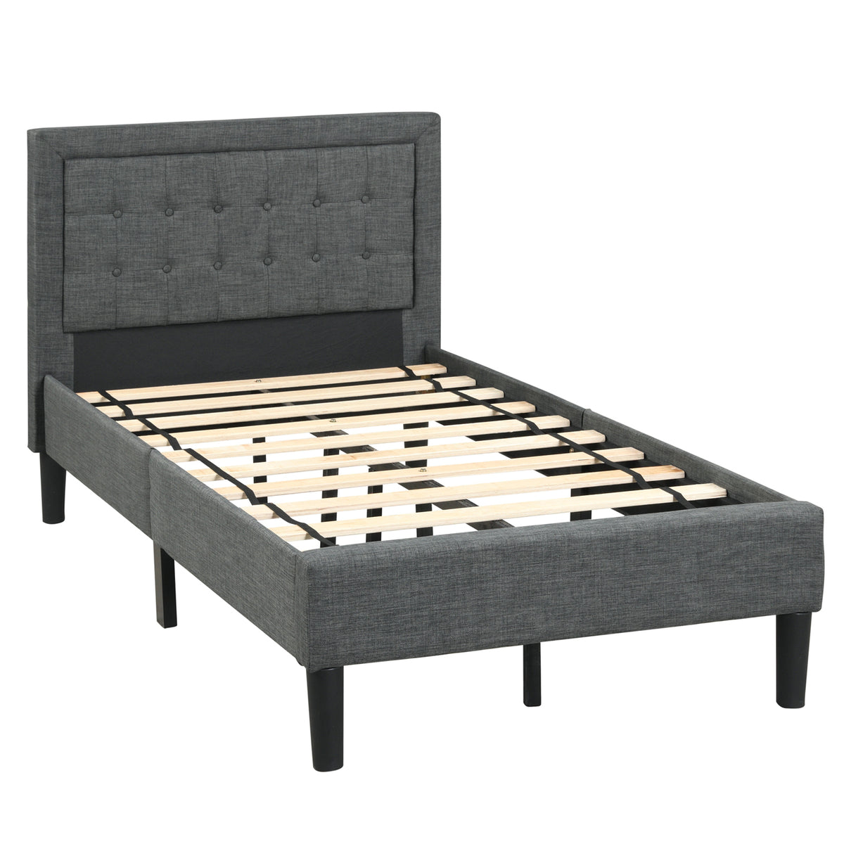 Twin Size Upholstered Bed Frame with Button Tufted Headboard-Simple Bed Frame-DECOROLALA