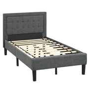 Twin Size Upholstered Bed Frame with Button Tufted Headboard-Simple Bed Frame-DECOROLALA