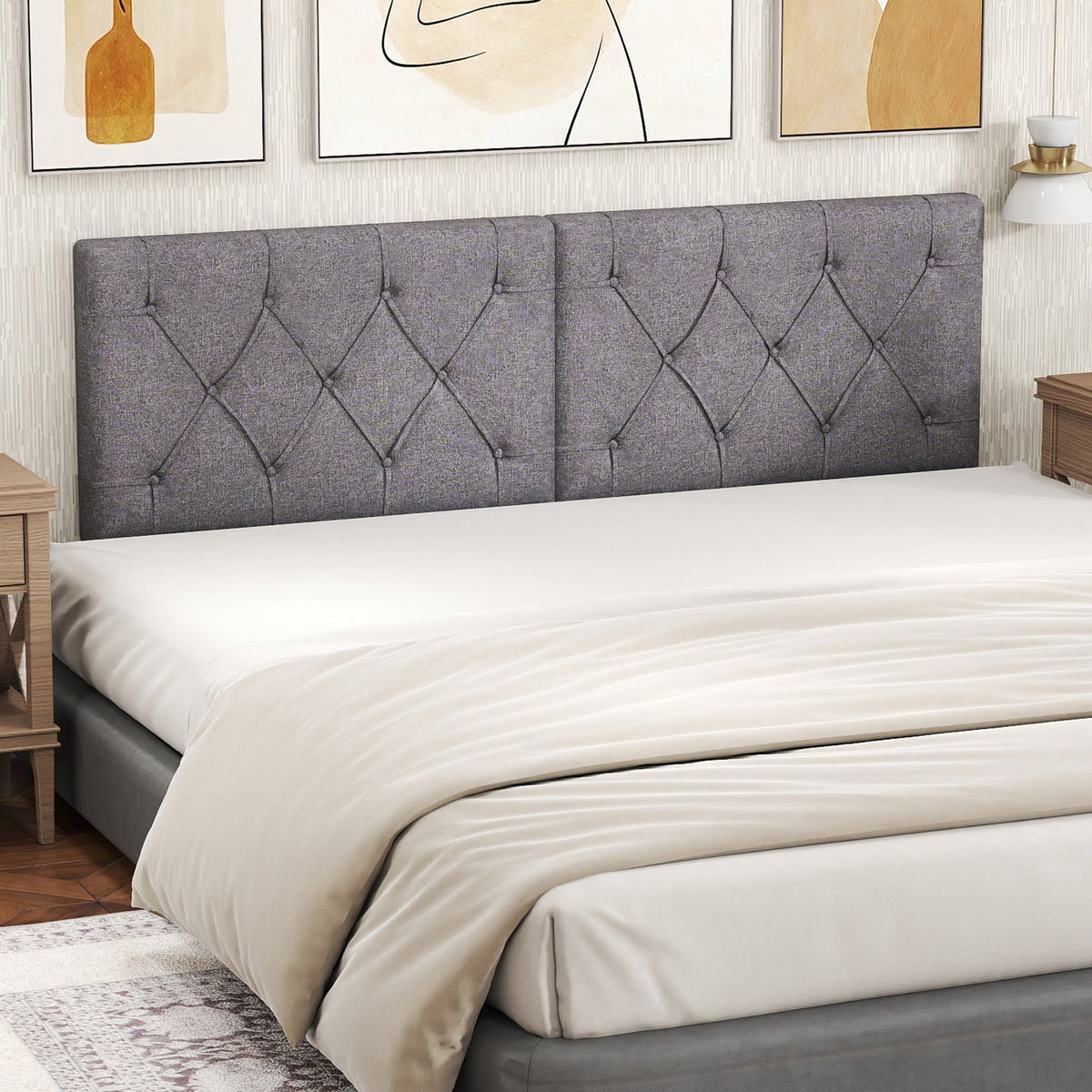 Twin Size Upholstered Headboard - Beige Button Tufted Adjustable-Headboards-DECOROLALA