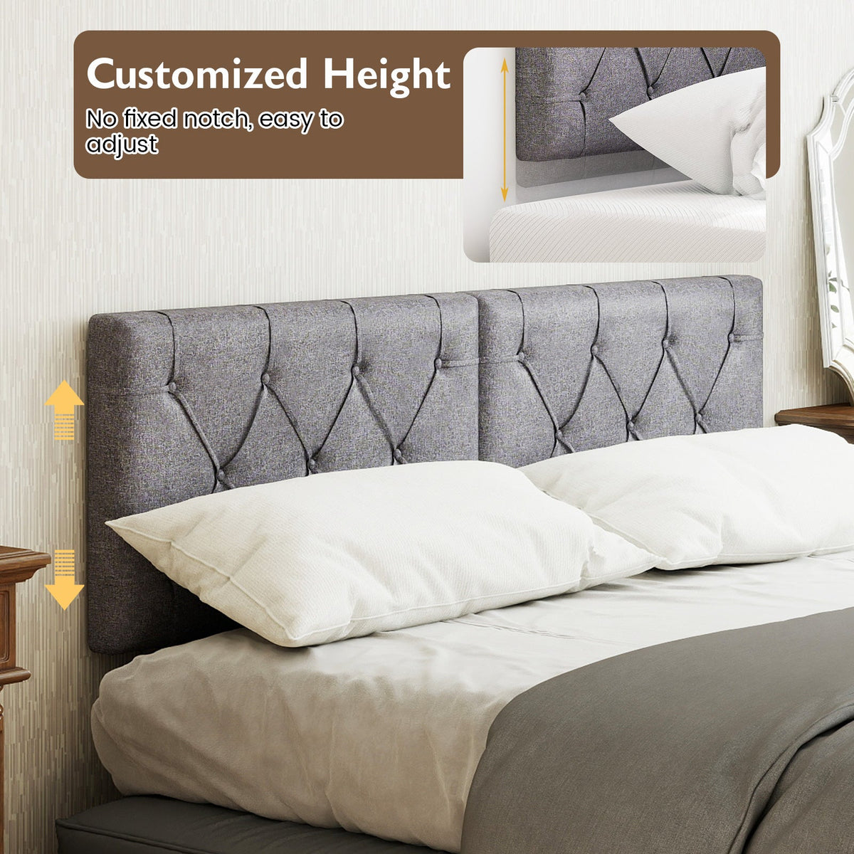 Twin Size Upholstered Headboard - Beige Button Tufted Adjustable-Headboards-DECOROLALA