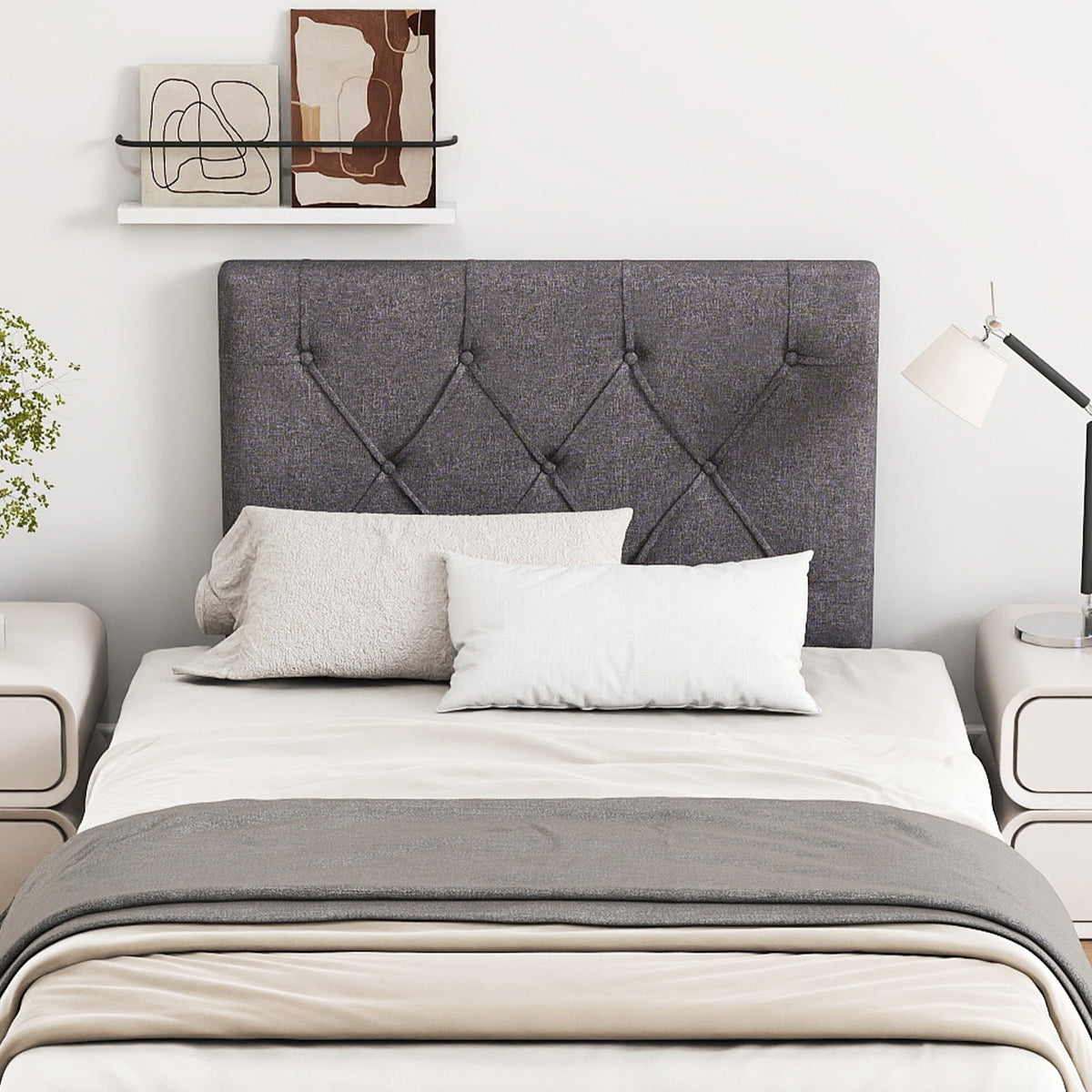 Twin Size Upholstered Headboard - Beige Button Tufted Adjustable-Headboards-DECOROLALA