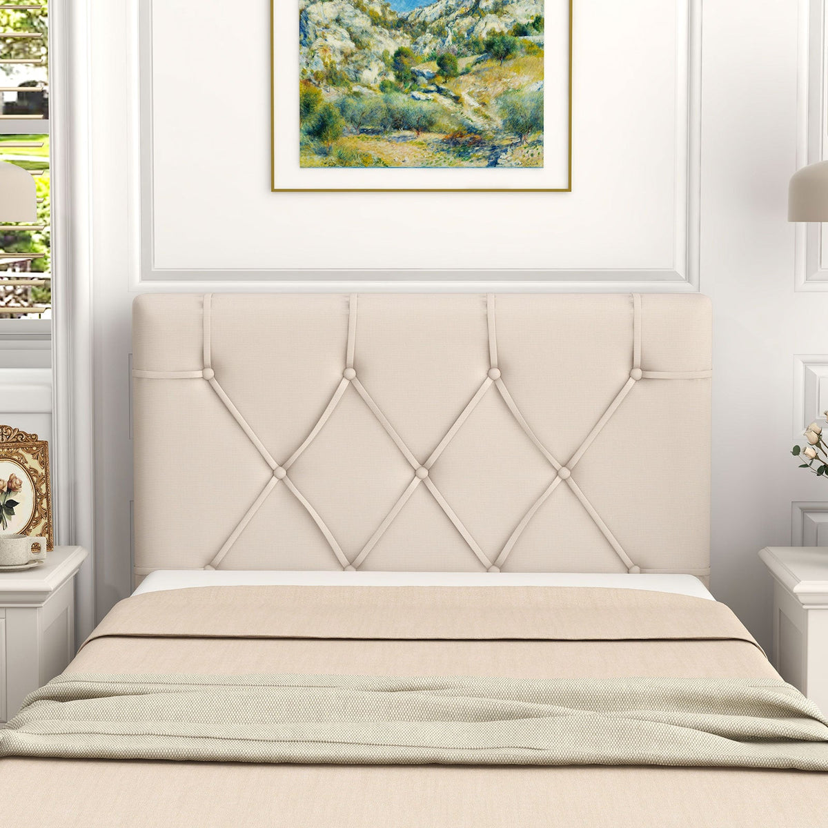 Twin Size Upholstered Headboard - Beige Button Tufted Adjustable-Headboards-DECOROLALA