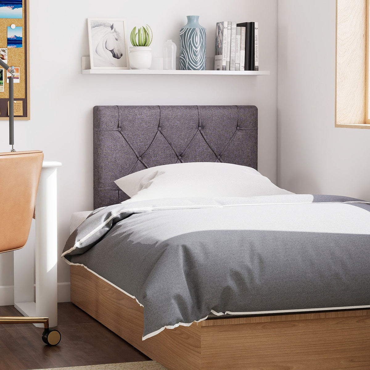 Twin Size Upholstered Headboard - Beige Button Tufted Adjustable-Headboards-DECOROLALA