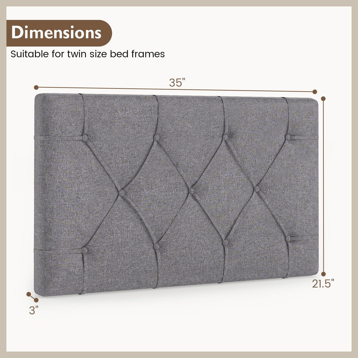 Twin Size Upholstered Headboard - Beige Button Tufted Adjustable-Headboards-DECOROLALA