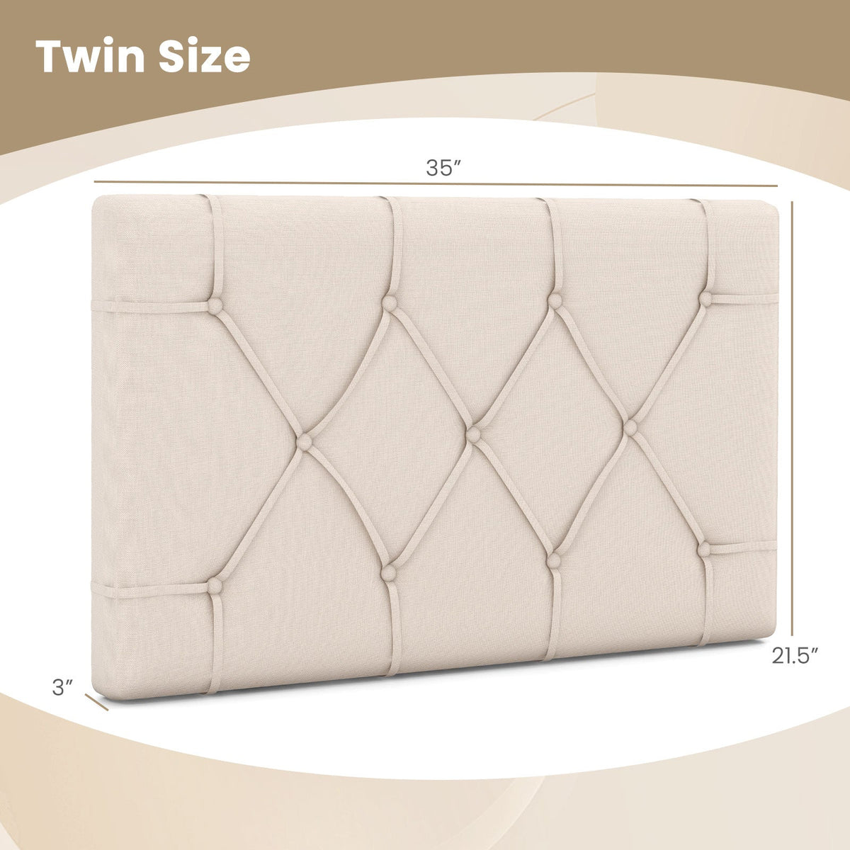 Twin Size Upholstered Headboard - Beige Button Tufted Adjustable-Headboards-DECOROLALA