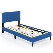 Twin Size Upholstered Platform Bed with Button Tufted Headboard-Blue-Simple Bed Frame-DECOROLALA