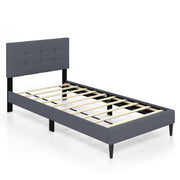 Twin Size Upholstered Platform Bed with Button Tufted Headboard-Gray-Simple Bed Frame-DECOROLALA